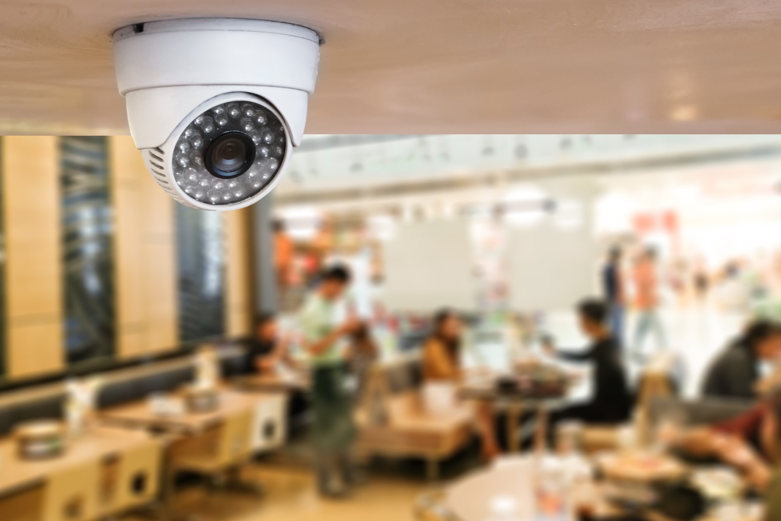 dome camera installed as part of a restaurant security system