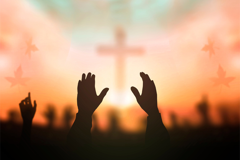 Worshippers attending services in a Christian church.