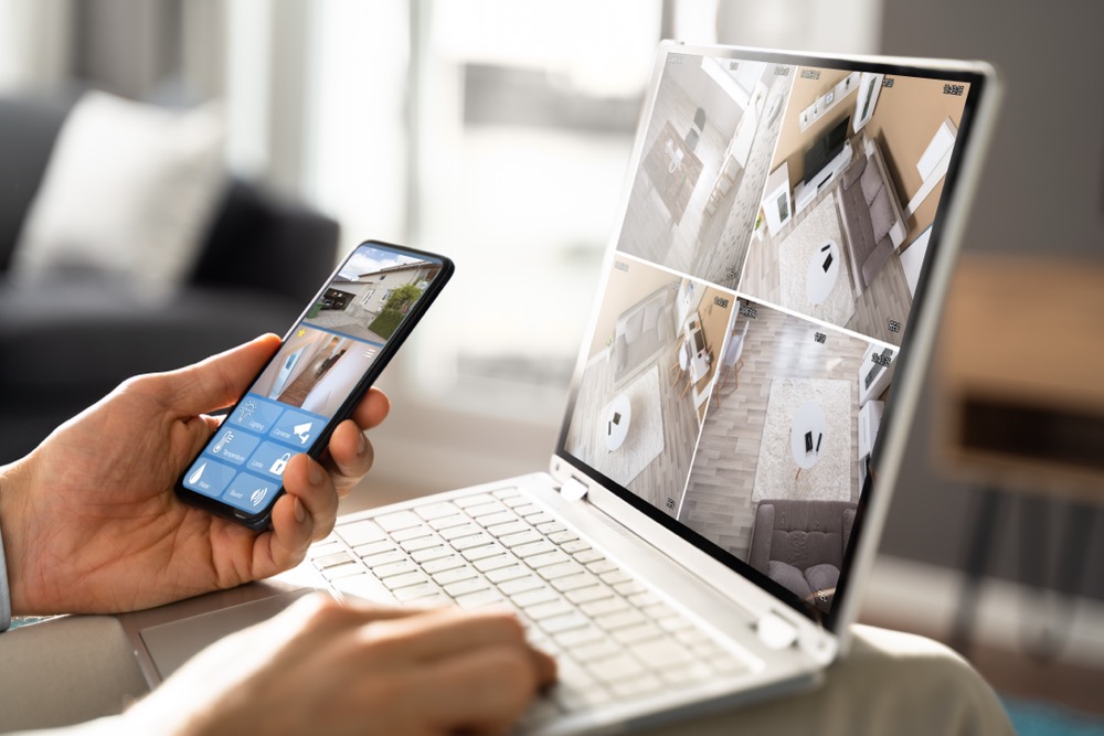 A man using smart search technology to review surveillance video.