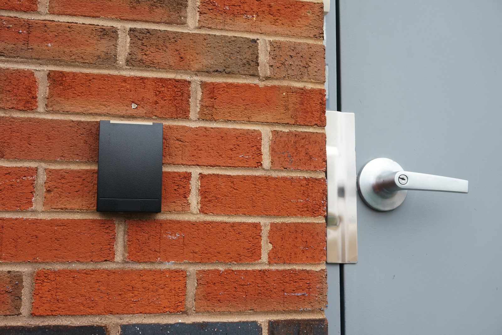 A door entrance card reader for a small business.